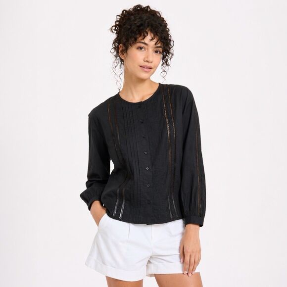 a new day Tops - A New Day Women's Balloon Sleeve Lace Trim Blouse Black Size S